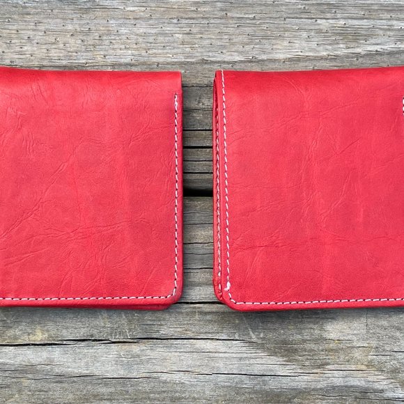 Cardholder Men  Wallet RedWhite Leather Handmade Lot of 2 - Picture 6 of 14